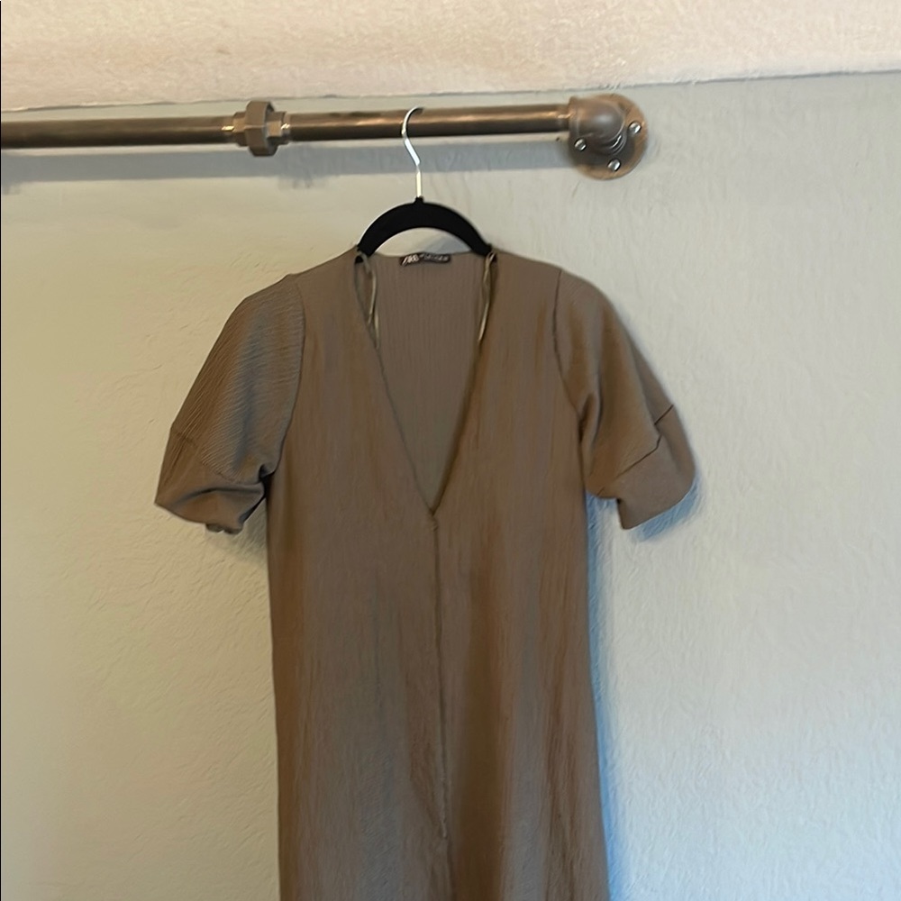 Zara Brown Puff Sleeve Sheath Dress